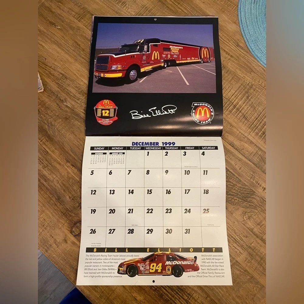 Vintage 1999 Bill Elliott Racing Calendar. Excellent Pre owned condition.